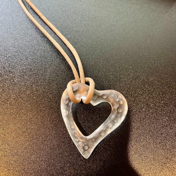 Baccarat Open Heart Necklace Pendant Crystal Glass Matte Clear with Box - Picture 4 of 5